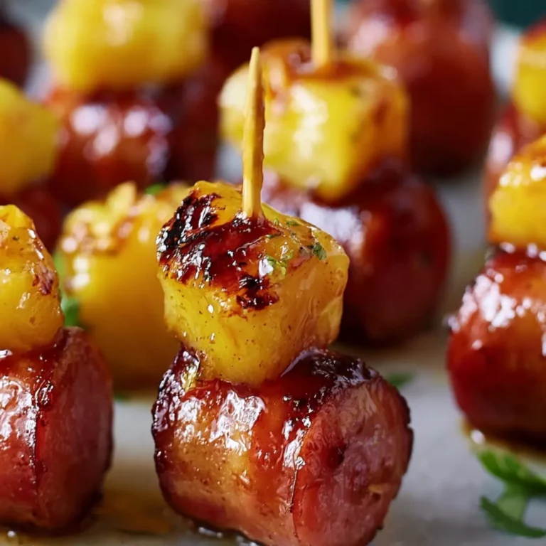 Bocados de kielbasa y piña glaseados