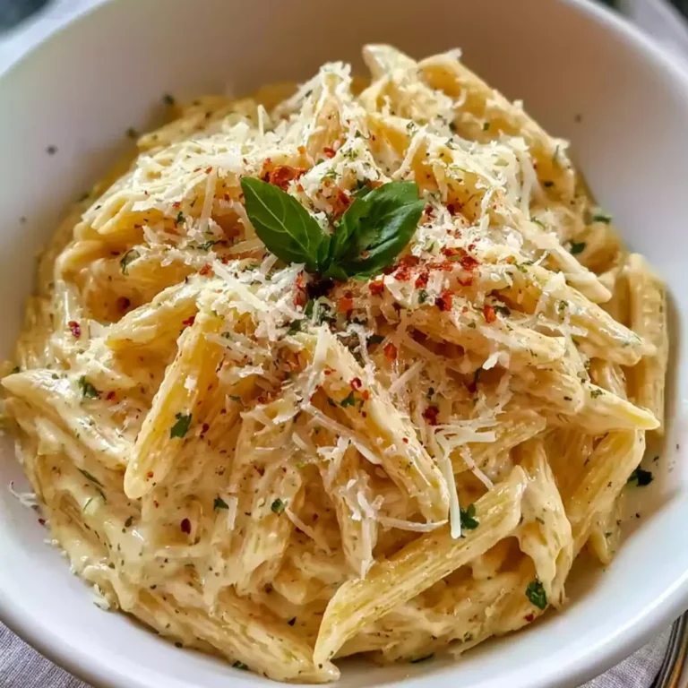 Pasta cremosa al ajo en una olla