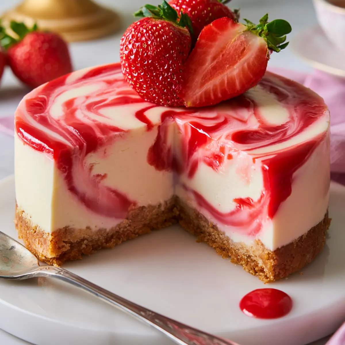 Cheesecake con remolino de fresa
