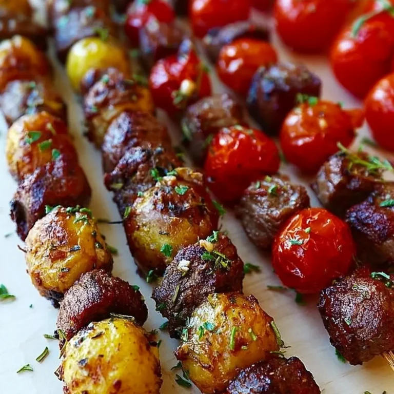 Brochetas de bistec con romero y ajo