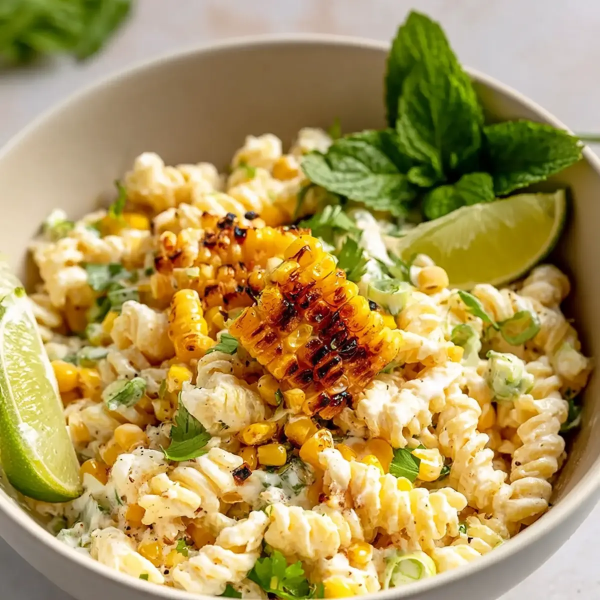 Ensalada de pasta cremosa con maíz callejero