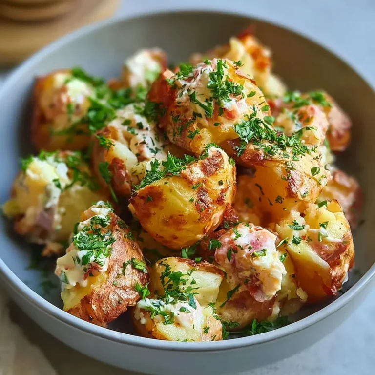 Ensalada de patatas chafadas crujientes