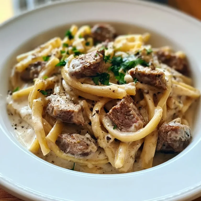 Pasta cremosa con bistec