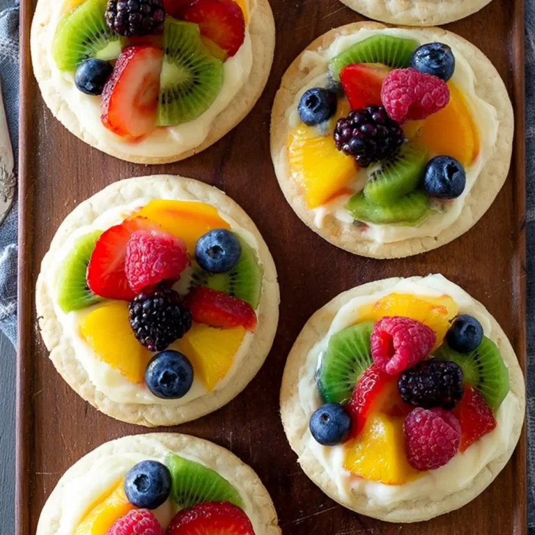 Pizzas de frutas con galleta de azúcar