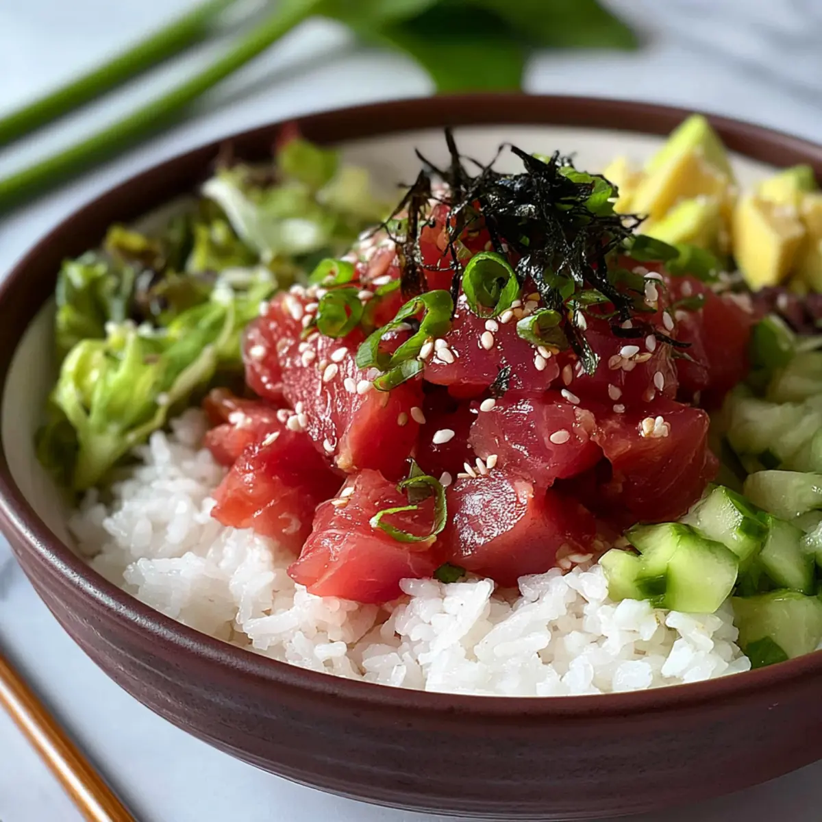 Poke bowl de atún ahi al estilo hawaiano