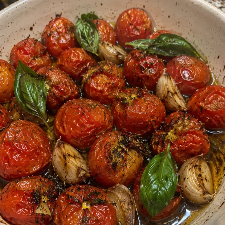Tomates cherry confitados con ajo y albahaca