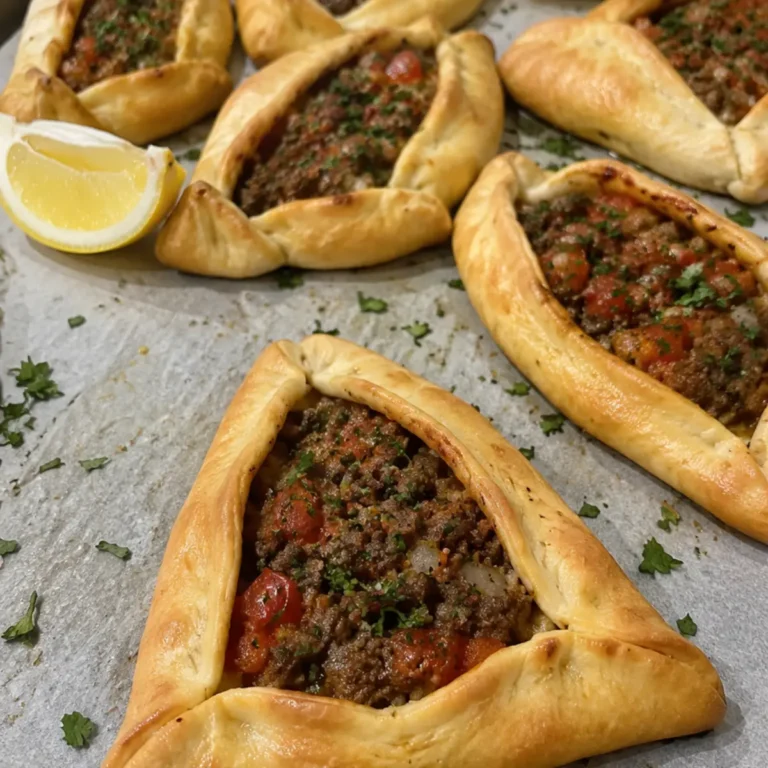 Empanadas árabes abiertas con carne, tomate y limón