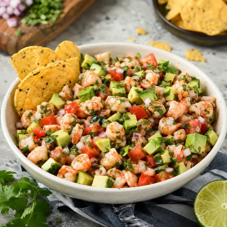 Ensalada de gambas con salsa de aguacate