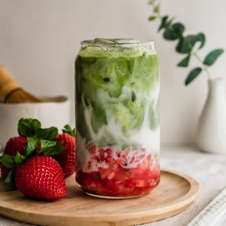 Latte de matcha y fresa