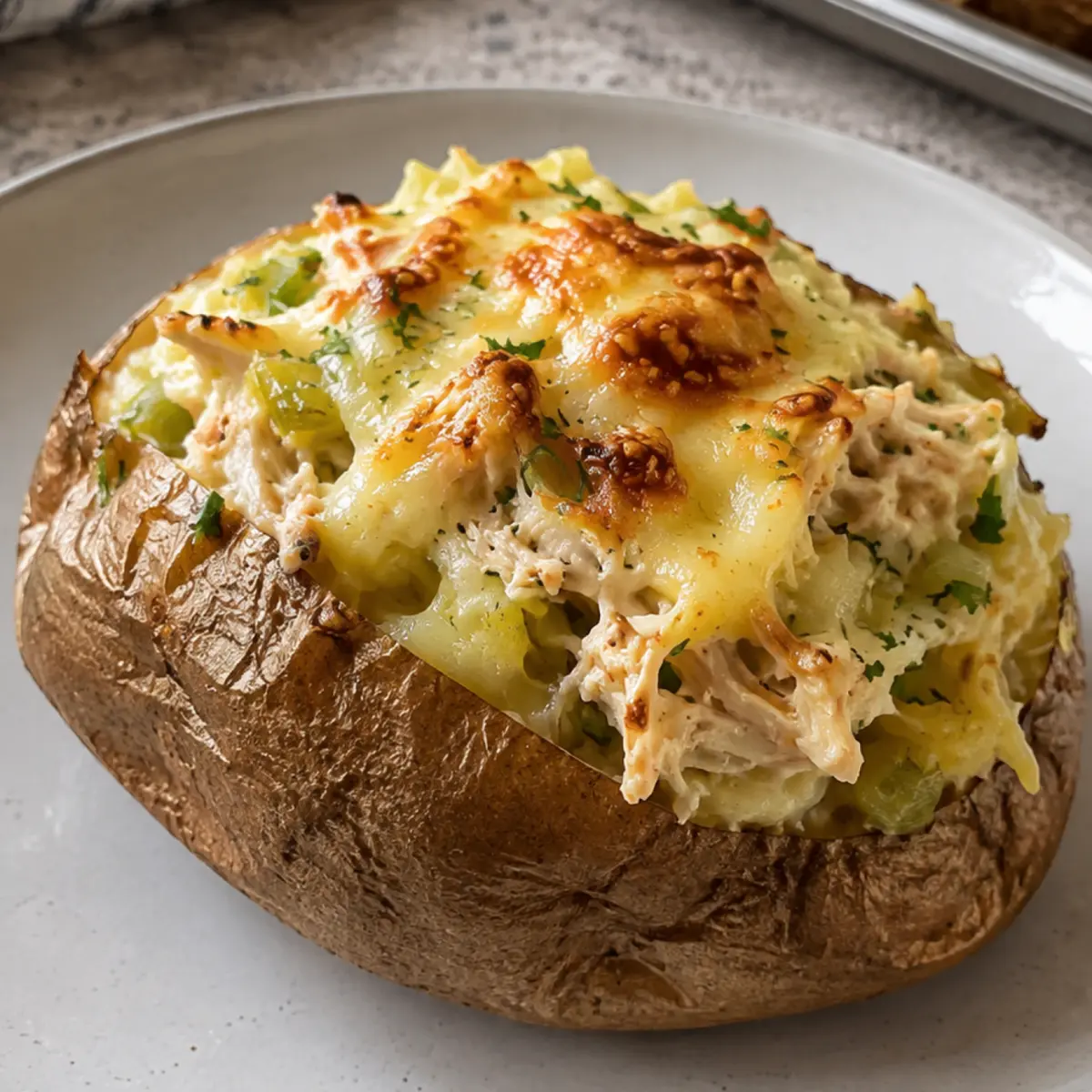Papas rellenas de Pollo, Puerro y Queso