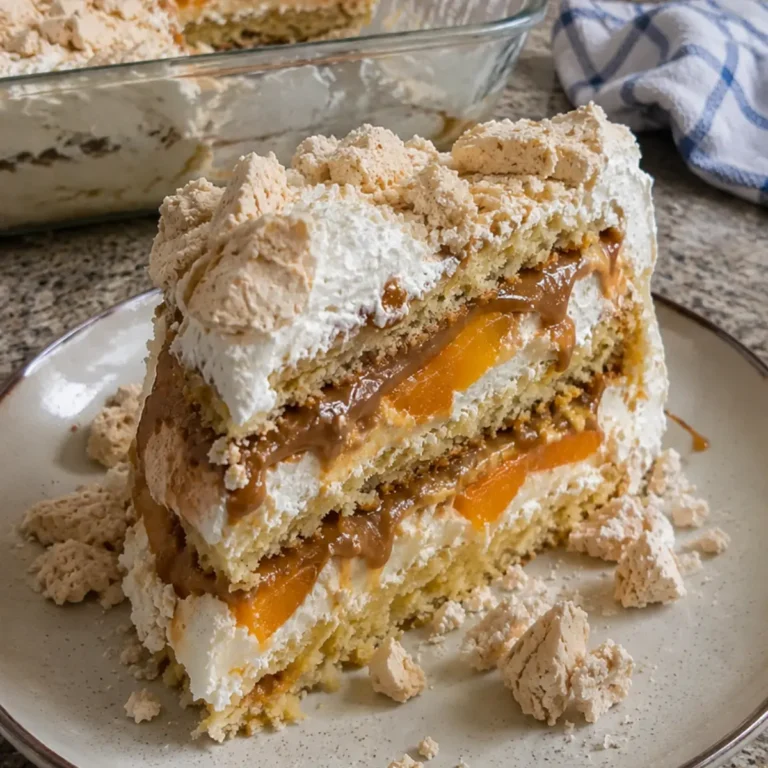 Postre Chajá con Duraznos, Crema y Dulce de Leche